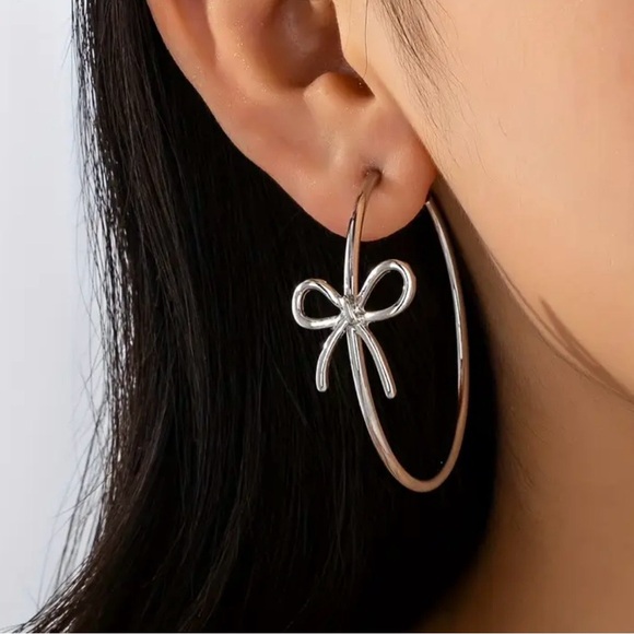 Jewelry - Elegant Silver Bow Hoop Earrings